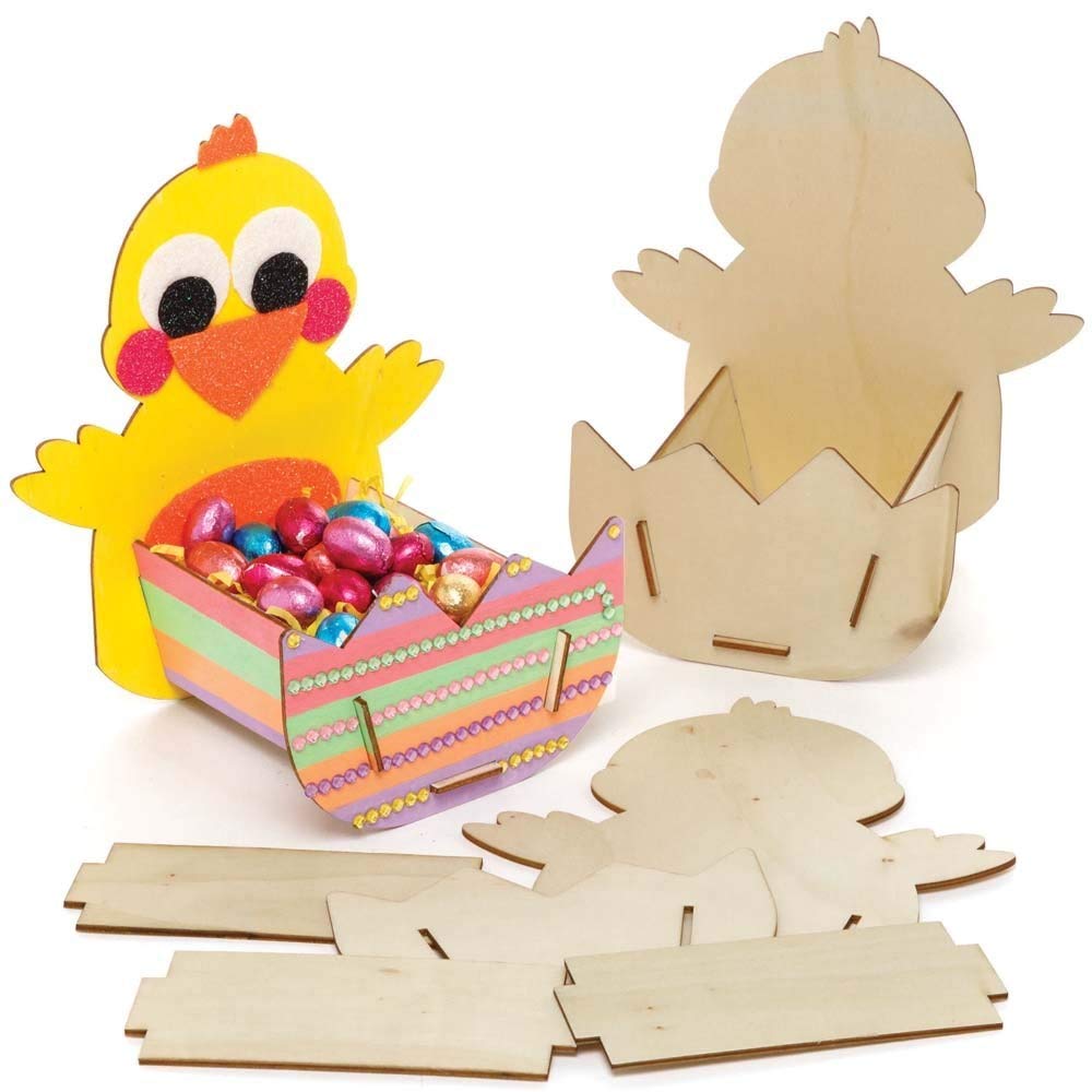 Baker Ross Easter Chick Wooden Baskets - Pack of 3, Easter Decorations (AX784)