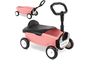 RIDYEE 2-in-1 Toy Wagon for Toddlers 1-3, Kids Pull-Along Wagon with Removable Seat and Adjustable Handlebar, Baby Push Walker with 8L Large Basket, Steering Limit, DIY Sticker, Pink