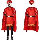 AiMiAO Men Costume Red Cloak Top King Hat Outfits Halloween Farquaad Unisex Costume Cape Cloak Full Set Cosplay
