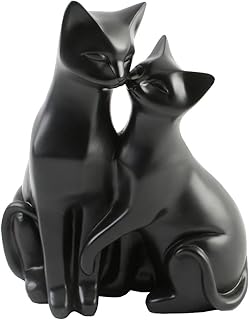 Katzenfigur mit zwei Katzen, Motiv "Mr & Mrs Cat", Zierelement für Katzenliebhaber, Weiß, Kunstharz, Schwarz , 21 x 16 x 12cm