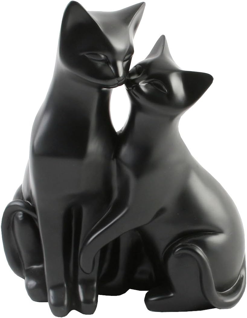 Katzenfigur mit zwei Katzen, Motiv "Mr & Mrs Cat", Zierelement für Katzenliebhaber, Weiß, Kunstharz, Schwarz , 21 x 16 x 12cm