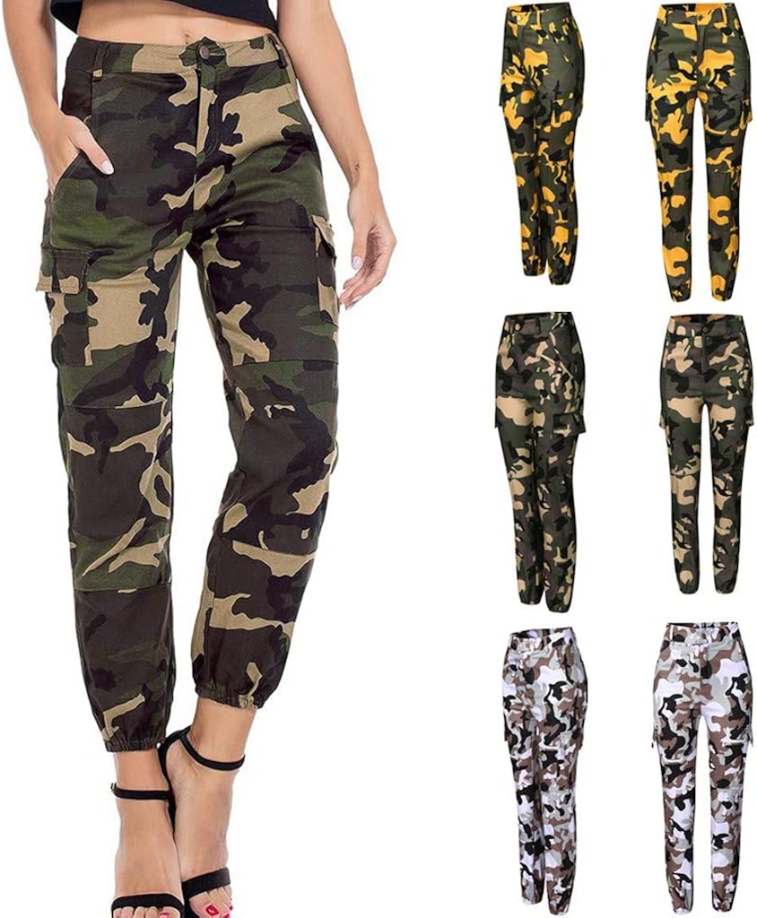 Women Summer Modal Camouflage Sports Fitness Yoga Leisure Cargo Pants: Clothing