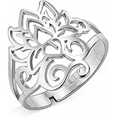 kkjoy Lotus Flower Ring Stainless Steel Yoga Symbol Promise Ring Amulet Jewelry for Women Charming Ladies
