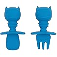 Bumkins Baby Utensils Set, Chewtensils Silicone Spoons for Dipping, Self-Feeding, Baby Led Weaning, Trainer Learning, First Stage Eating, Soft Practice Fork and Spoon, 6 Months, Batman Blue