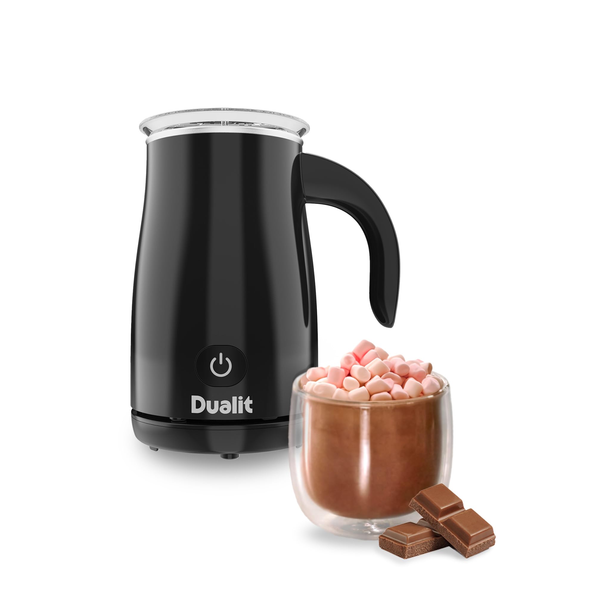 Dualit Milk Frother | Hot Milk, hot & Cold frothed Milk | Ideal for Lattes, cappuccinos, Flat Whites, hot Chocolate & Milkshakes | 84135, Black, 12 x 17.5 x 16 centimetres