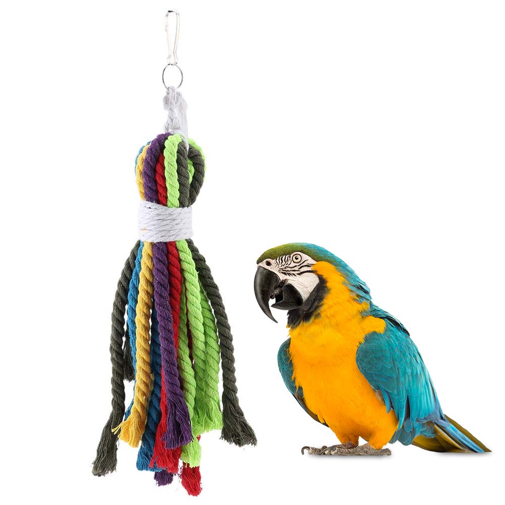 Parrot Chew Toy, Colorful Cotton Rope Bird Preening Grooming Ropes for African Greys Macaw Budgies Parakeets Cockatiels Cockatoos Conures Lovebirds Finches, Dur