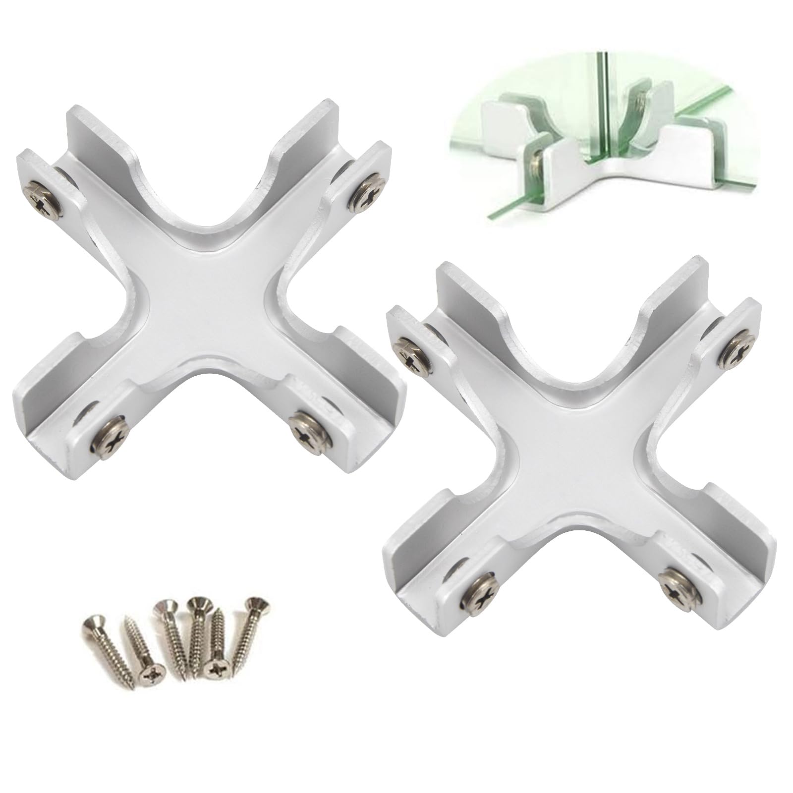 Cross Shape Glass Clamp Aluminium Alloy Glass Support Bracket Fit for 6-10mm Glass Thickness Come with Screws (Pack of 2)