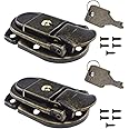 Jewelry Box Antique Lock Latch Hasps Retro Latch Buckles with Keys and Screws for Wooden/Wine Box Toolbox Doll House Decoration, 2 PCS, Bronze