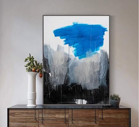 Bleu Gris Encre Couleur Bloque Peinture Decorative Abstraite Peinture Sur Toile Decoration Pour Salon 60x80cm Sans Cadre Amazon Fr Cuisine Maison