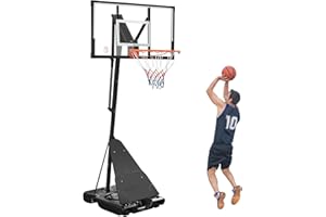 LotFun Basketball Hoop Outdoor Portable, 5.3-10FT Height Adjustable Basketball Goal System with 44 Inch PC Shatterproof Backboard & Wheels for Adults