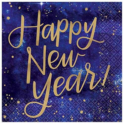 FAKKOS Design New Years Eve Party Supplies Pack - Elegant Midnight Blue and Gold Paper Plates, Napkins, Noisemakers for 16 Guests - Thumbnail 3