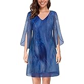 SeSe Code Womens Ruffle 3/4 Sleeve Stretchy Mesh Dress Wedding Guest Dresses