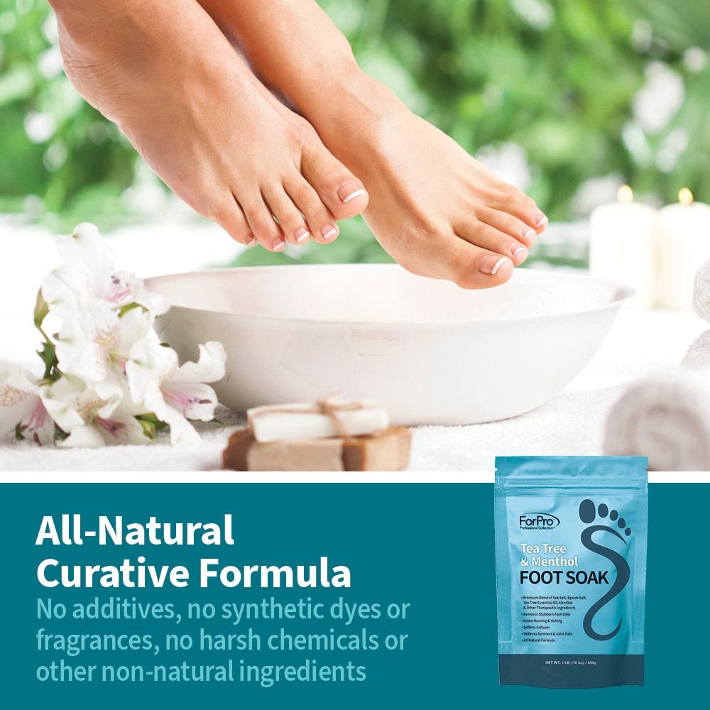 ForPro Professional Collection Tea Tree Oil & Menthol Foot Soak with Sea & Epsom Salt for Toenail Athletes Foot, Stubborn Foot Odor Scent, Softens Calluses & Soothes Sore Tired Feet -Pack of 3 16oz.