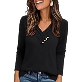 AUTOMET Womens Long Sleeve Tunic Top V Neck Button Shirts 2026 Dressy Casual Business Blouses