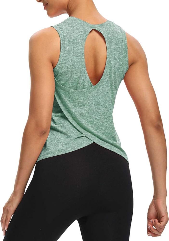 Bestisun Yoga Tops for Women Loose fit Workout Tank Open Back Shirts