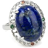 Lapis Lazuli Ring, Natural Genuine lapis lazuli Stone Rings for Women, Unique Handmade Lapis Lazuli Jewelry Adjustable Cocktail Ring