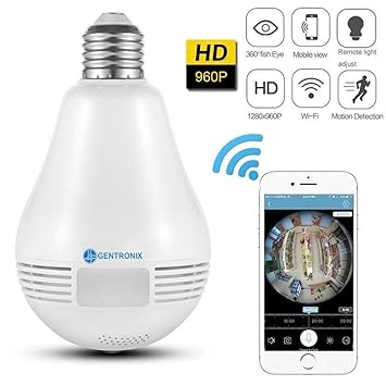 Gentronix HD 960p WiFi Panoramic 360 Degree Camera Wireless Light Bulb Fisheye Camera CCTV Smart Home 3D VR Security Bulb WiFi Camera IP Camera with Sd Card Slot, Indian Holder