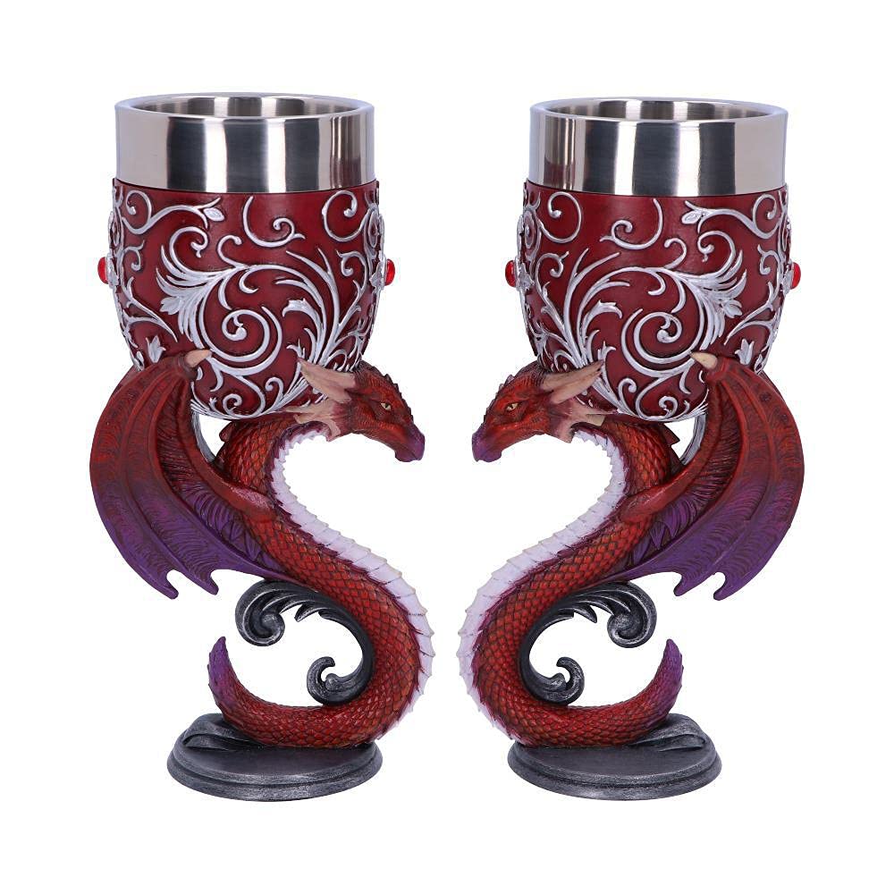Nemesis Now Devotion Twin Dragon Heart Set of Two Goblets, Red, 18.5cm, B5190R0