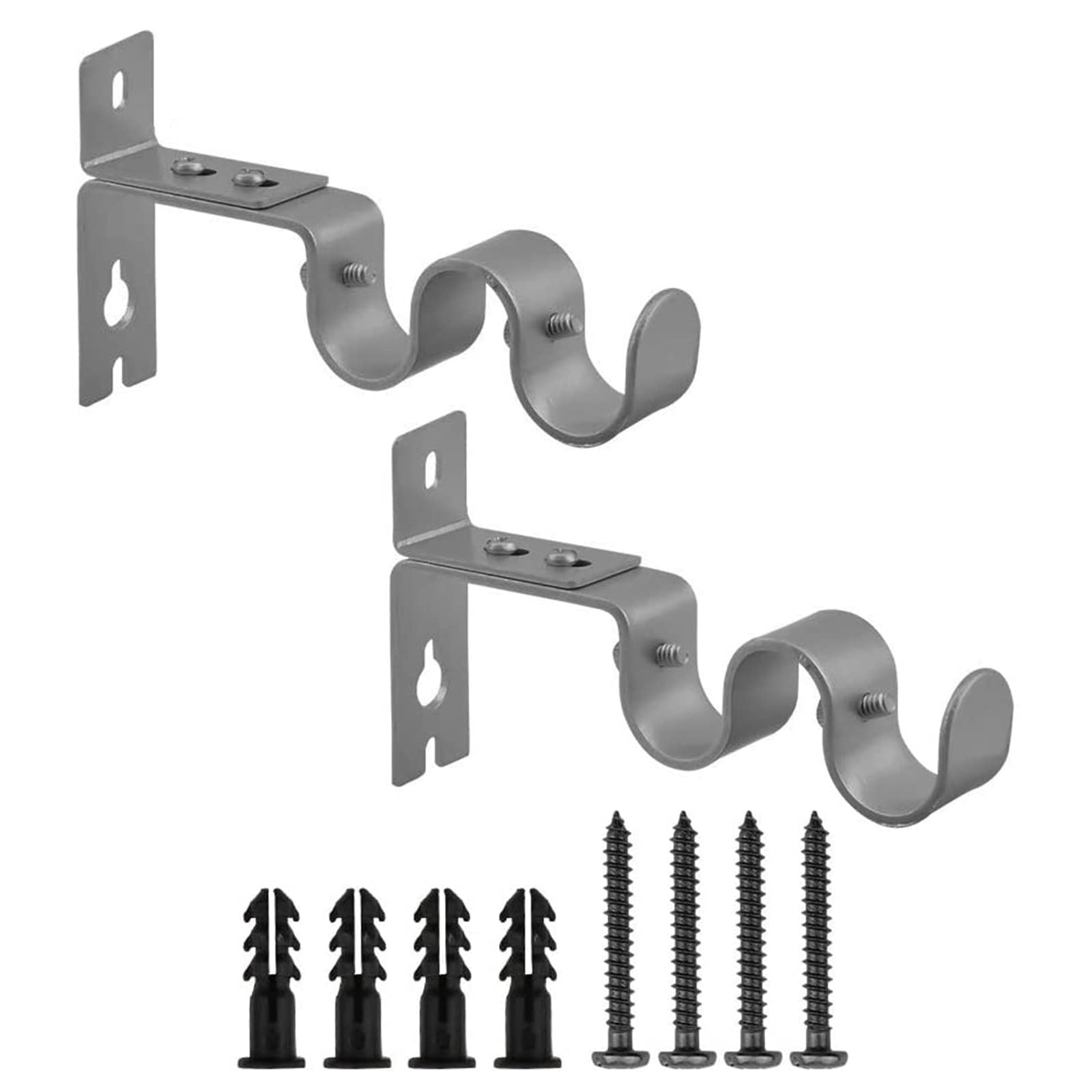 INCREWAY Curtain Rod Bracket, 2pcs Gray Sturdy Adjustable Double Curtain Rod Brackets Curtain Rod Holders Curtain Holdbacks