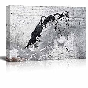 Canvas Wall Art - Wolf Painting on Shabby Wall - Giclee Print Gallery Wrap Modern Home Art Ready to Hang - 12" x 18"