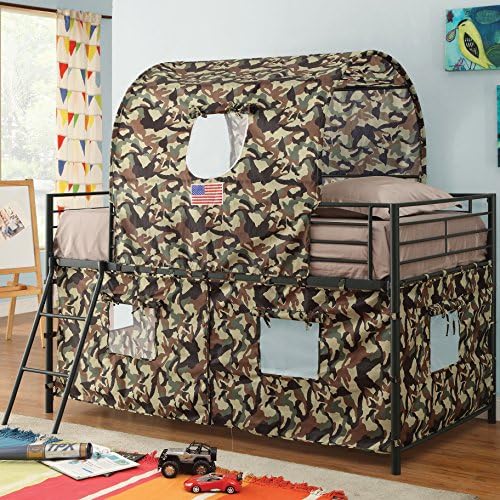 Bunk Bed With Ladder - Standard Stylish Tent Loft Camouflage Furniture For Kids Children Boys
