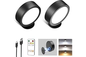 EZVALO LED Wall Mounted Lights, 5500mAh Rechargeable Wall Sconces Lamp, 3 Color Temps & Remote and Touch Control, 360°Rotation Dimmable Cordless Wall Light for Bedroom Reading Study Bedside (2 Pack)