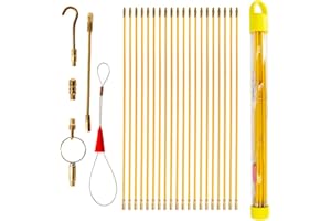 M-Aimee 25 Feet Fiberglass Fish Tape Cable Rods, Coaxial Electrical Wire Running Pull/Push Kit with Hook and Hole Kit in Tran