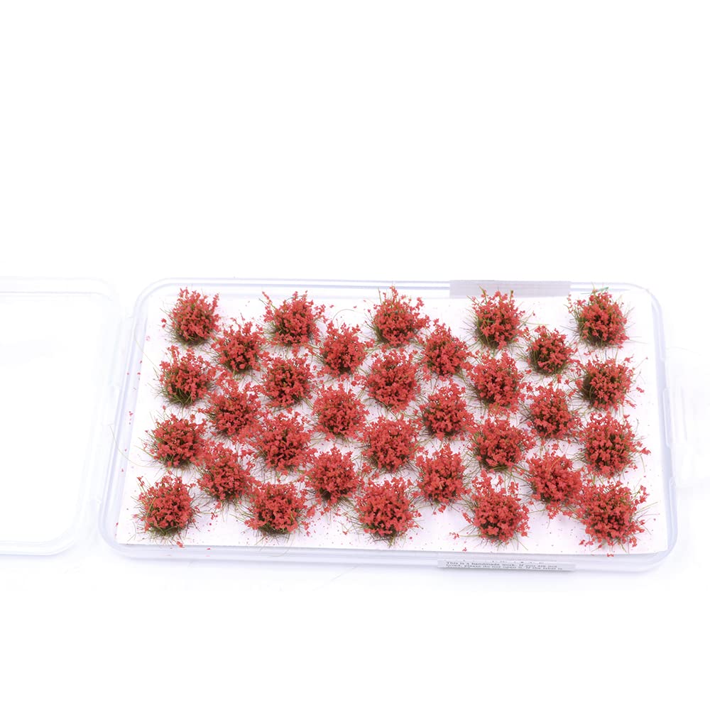 Tiardey 32pcs Static Grass Tuft 8 mm Self Adhesive Static Grass Railway Artificial Grass Modeling Wargaming Terrain Model - Red