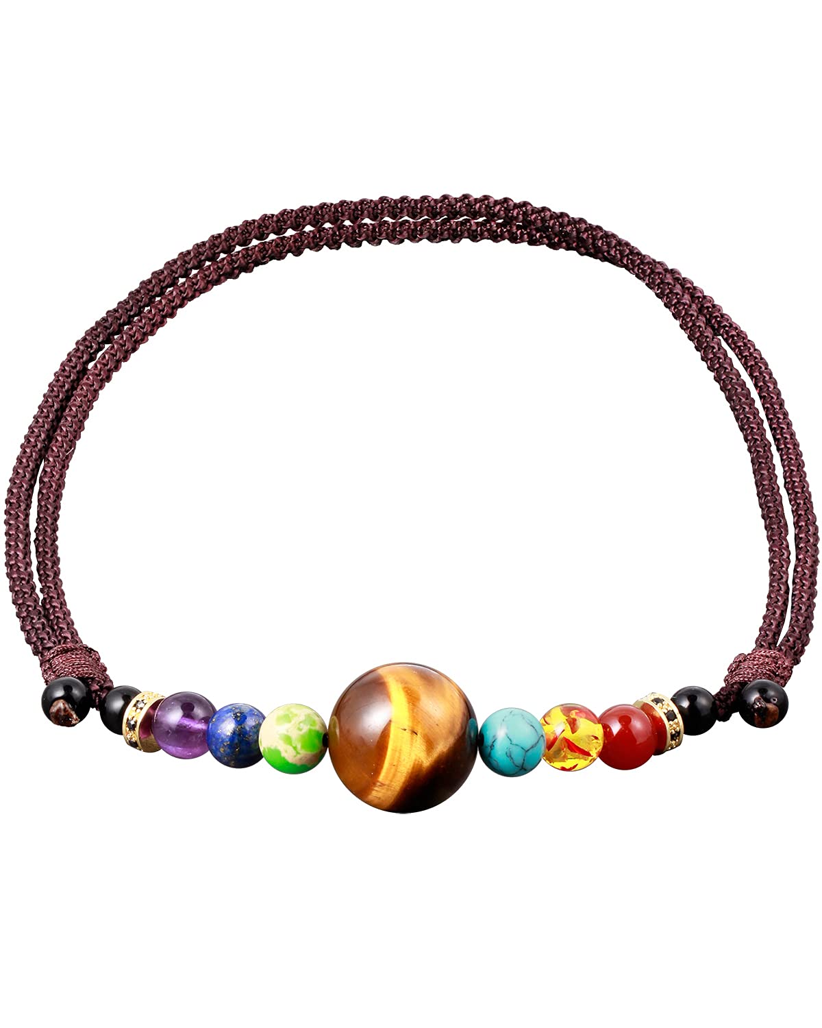 Jewboo Natural Tiger Eye with 7 Chakra Choker Necklace for Women Men Crystal Necklaces Chokers wealth Meditation Yoga Crystals and Healing Stones