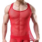 OUYE Men's Mesh See-Through Tank Top Vest