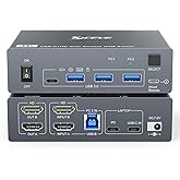 KVM Switch 2 Monitors for 1 Laptop and 1 Desktop 4K@60Hz, USB C HDMI Dual Monitor KVM Switch,Docking Station KVM Switches wit