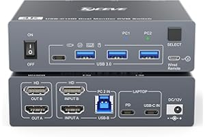 KVM Switch 2 Monitors for 1 Laptop and 1 Desktop 4K@60Hz, USB C HDMI Dual Monitor KVM Switch,Docking Station KVM Switches wit