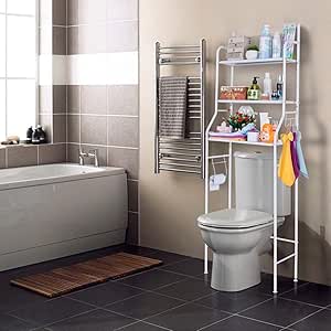 Nyana Home | Estantería de Baño sobre Inodoro | 3 Alturas | Resistente a Agua y Polvo | Patas ajustables en Altura (Blanco)