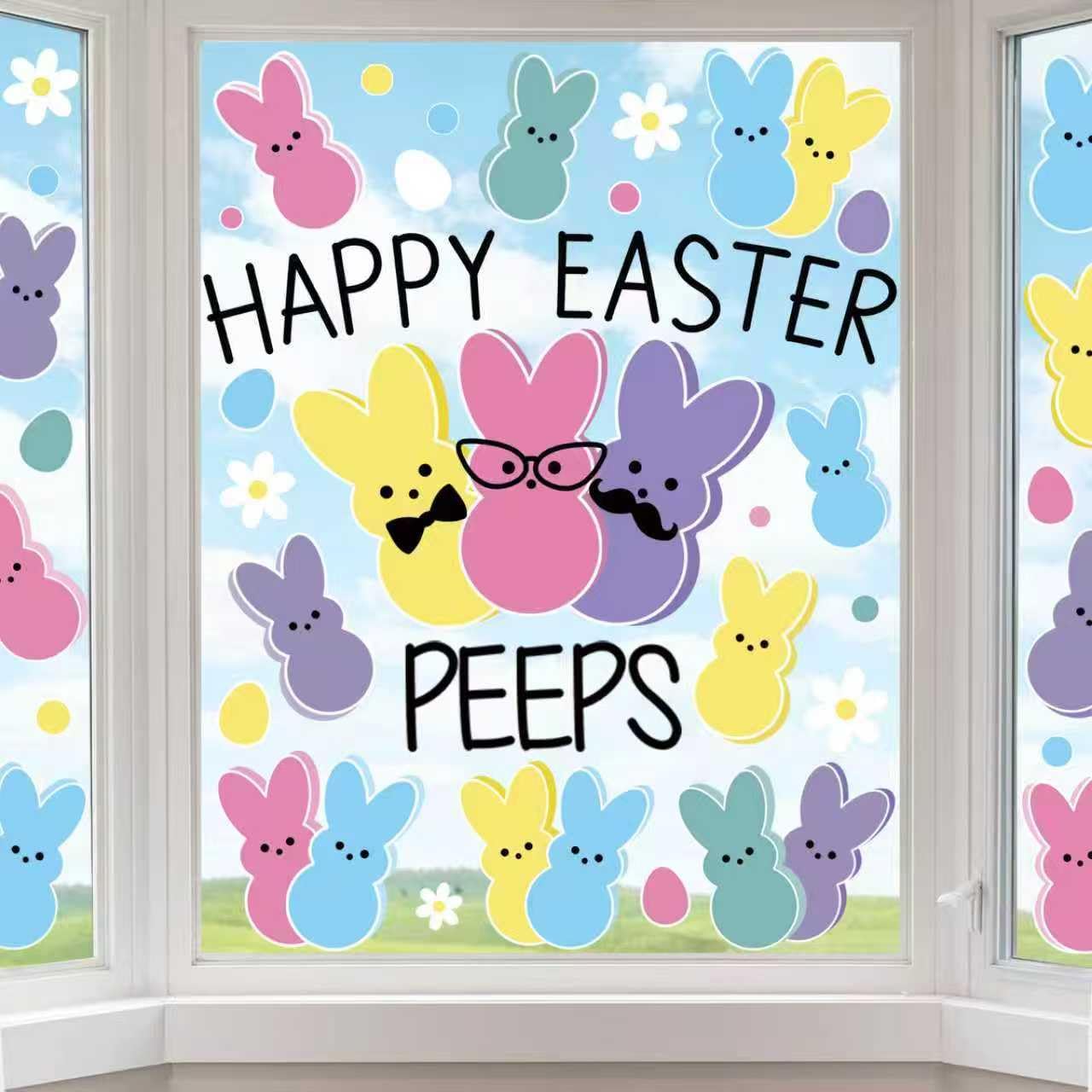 JOICEE 6 Pcs Easter Window Clings,Colorful Bunny Rabbit Window Stickers Decals Double Sided Window Clings for Easter Home Office Party Favors Glass Decor