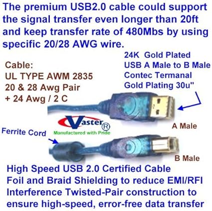 Amazon Superecable 15 Ft 24 Kプレミアムusb2 0ケーブル20 Awg スキャナ プリンタ ハブ モデム エンクロージャケーブル Withフェライト Vaster Usbケーブル 通販