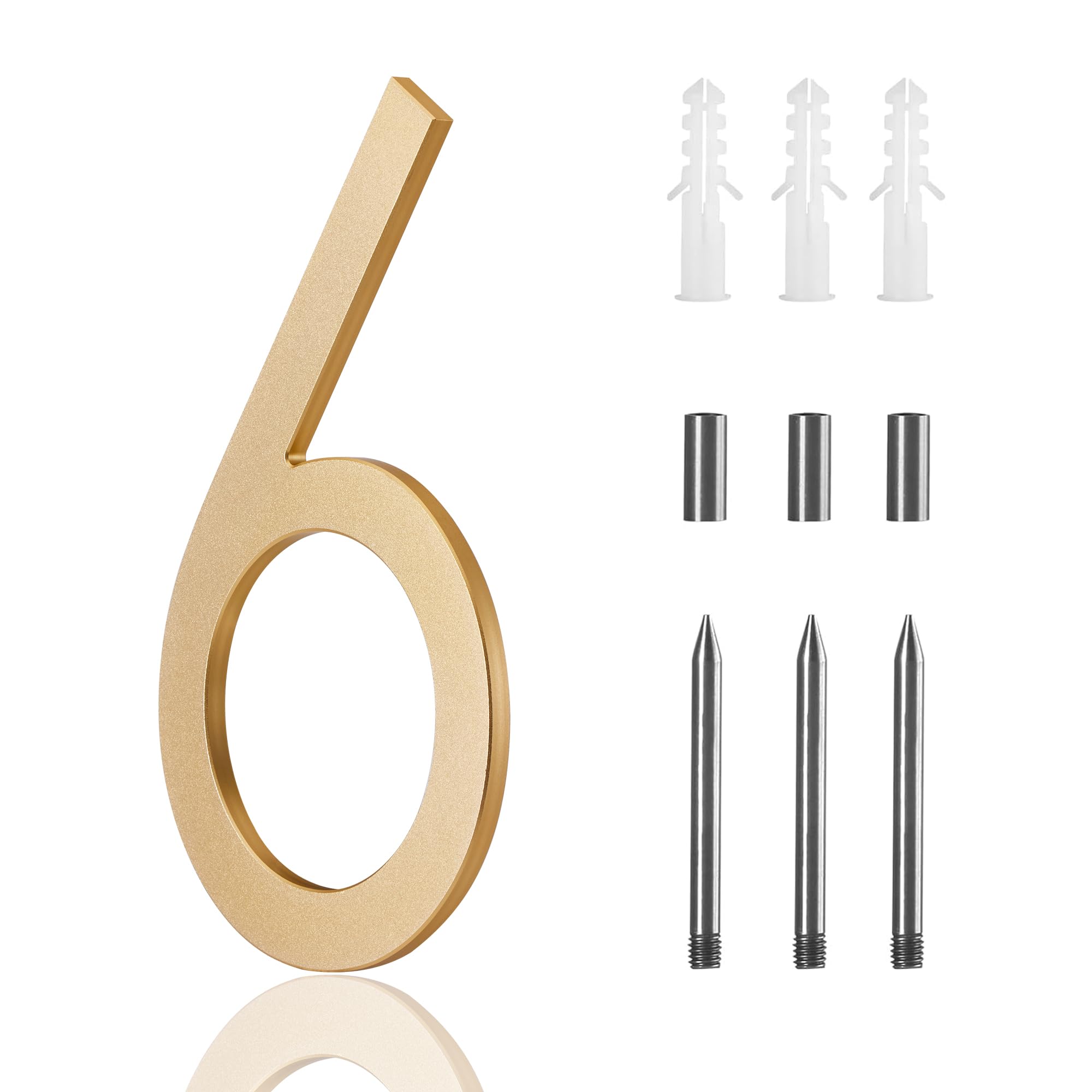 Photo 1 of 10 Inch Metal House Numbers For outside Gold, Large Address Numbers For House Outside Floating,Large Modern House Numbers For Outside Gold Floating Mount Flush Mount Aluminum Home Address Numbers 6