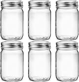 Hniuyun 6 Pack 16 oz Glass Mason Jars with Silver Lids, Regular Mouth