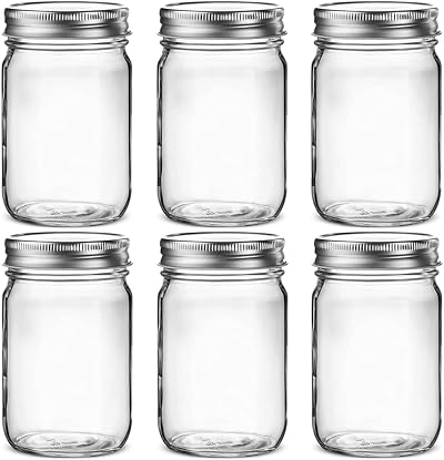 Hniuyun 6 Pack 16 oz Glass Mason Jars with Silver Lids, Regular Mouth