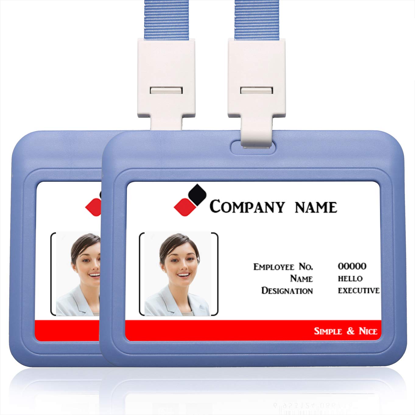 2PCS Horizontal ID Card Badge Holder with Lanyard Neck Strap Name Tag Card Holder Student Card Work Card ID Card (Gray-Blue)
