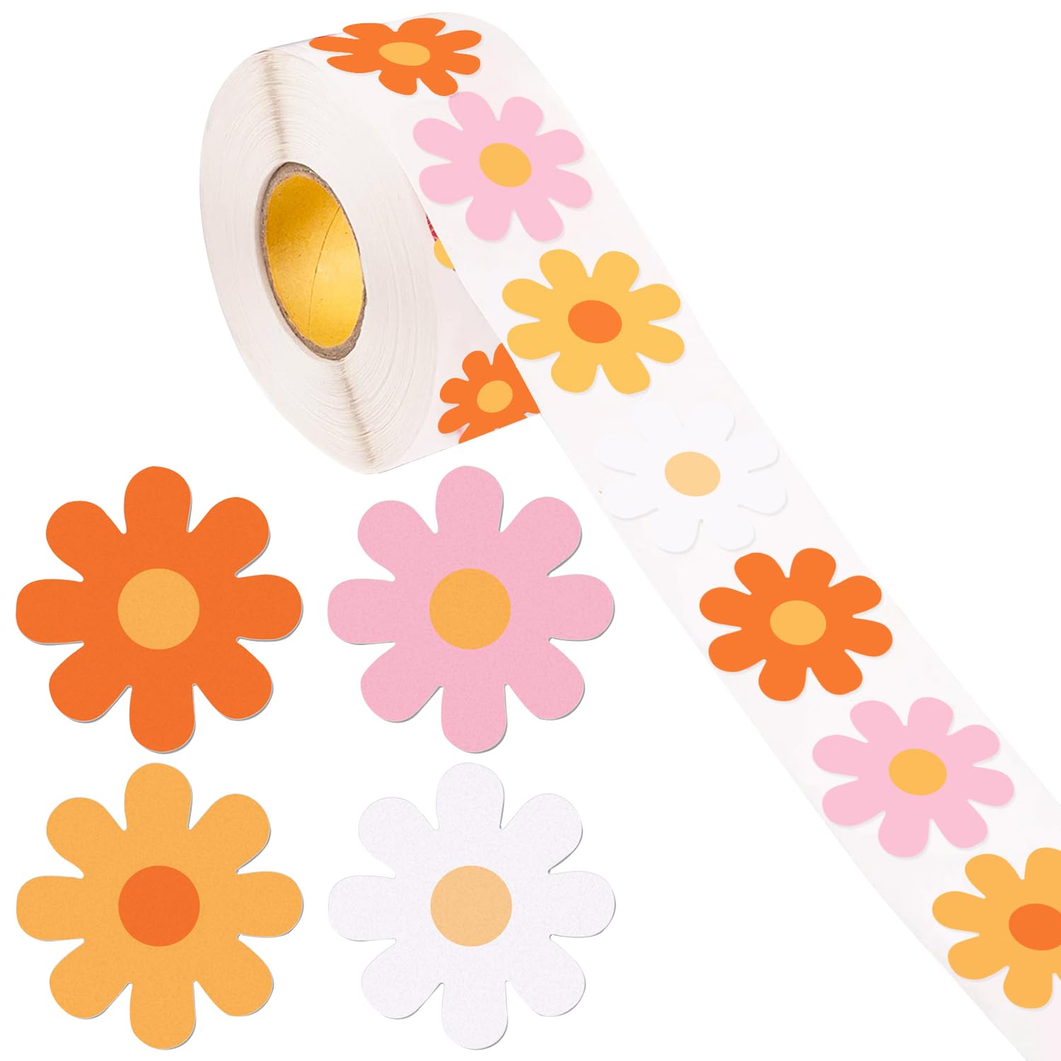 500 PCS/Roll 3.8cm Daisy Stickers, Cute Labels Gift Tags for Christmas, Thanks Giving, Greeting Cards, Scrapbooking, Envelopes - Flower Sealing and Decoration Present