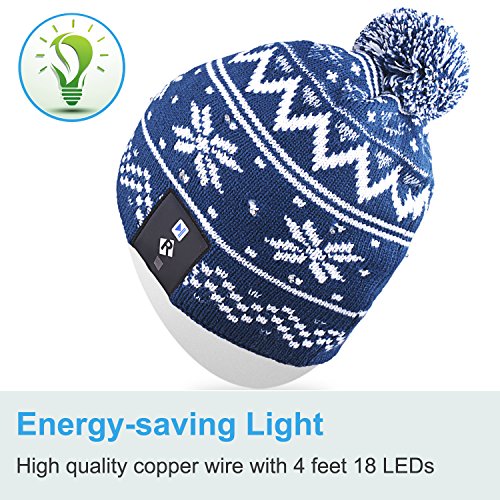 Rotibox LED String Light Up Beanie Hat Knit Cap with Copper Wire Colorful Lights 18 LEDs for Men Women Indoor and Outdoor, Festival, Holiday, Celebration, Parties, Bar, Blue