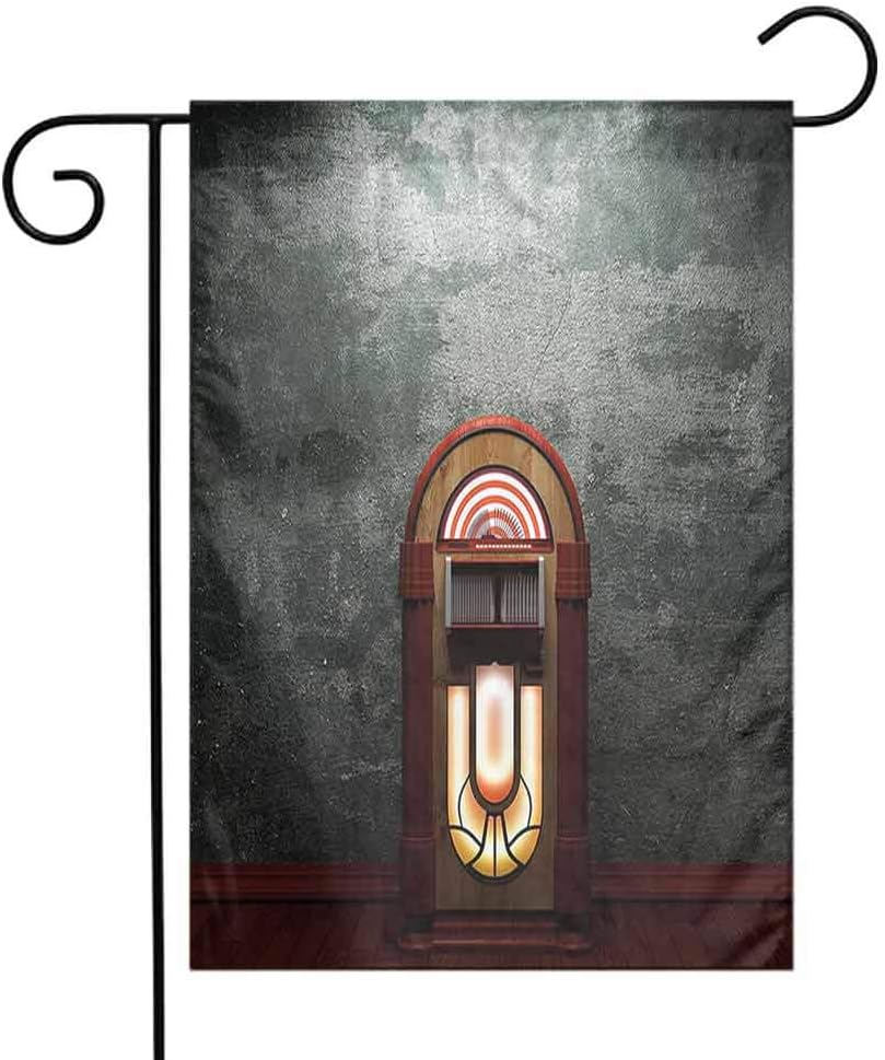 Jukebox Multifunctional Garden Flag Scary Movie Theme Old Abandoned Home with Antique Old Music Box Image Double-Sided Printing Easy to Care Petrol Green and Brown W12 x L18