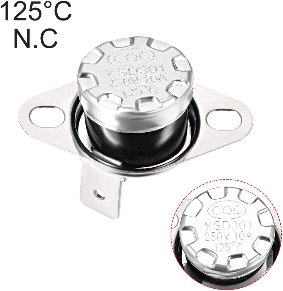 sourcing map KSD301 Thermostat 125°C/257°F 10A N.C Adjust Snap Disc Temperature Switch for Microwave,Oven,Coffee Maker 2pcs,Bakelite Material - Image 5