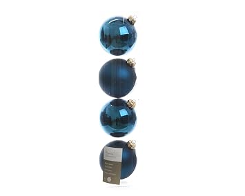 4 Weihnachtskugeln 10cm Glas Dunkel Türkis Petrol Rohr