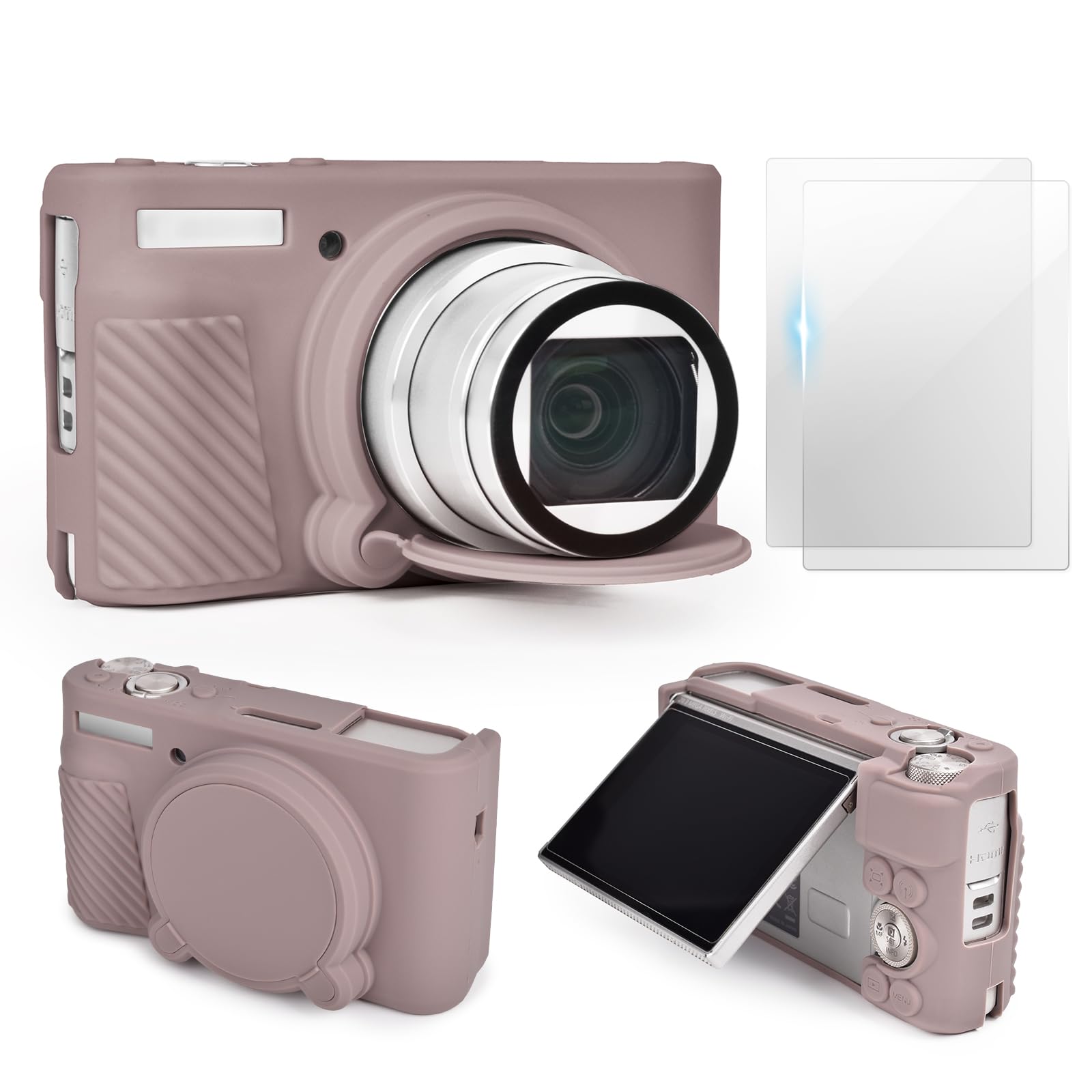 VOVMOEYA SX740 Camera Case Accessories Set[with 2 LCD Tempered Films],Silicone Protective Case Compatible with Canon PowerShot SX730 SX740 HS Digital Camera - Grey