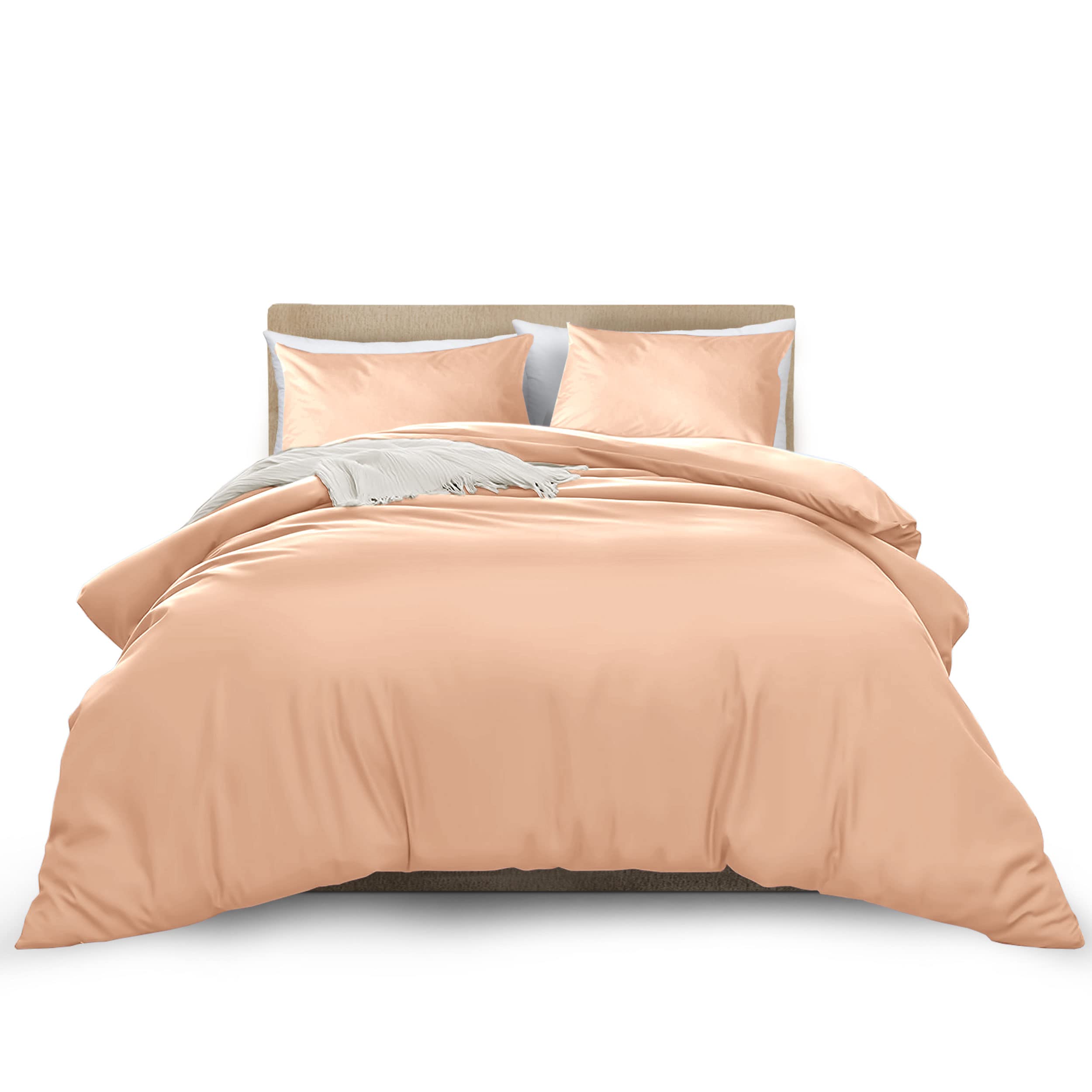 MOONLIGHT20015 Super King Duvet Cover Set Peach Solid Soft Super King Bedding Duvet Cover with 2 Matching Pillowcases
