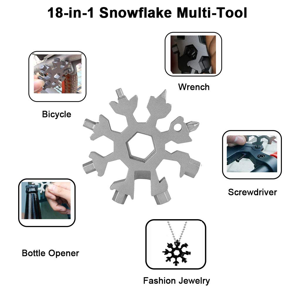 18-in-1 Stainless Steel Snowflake Multi-Tool, Multitool Keychain Bottle Opener Combination Outdoor Snowflake Tool - Black
