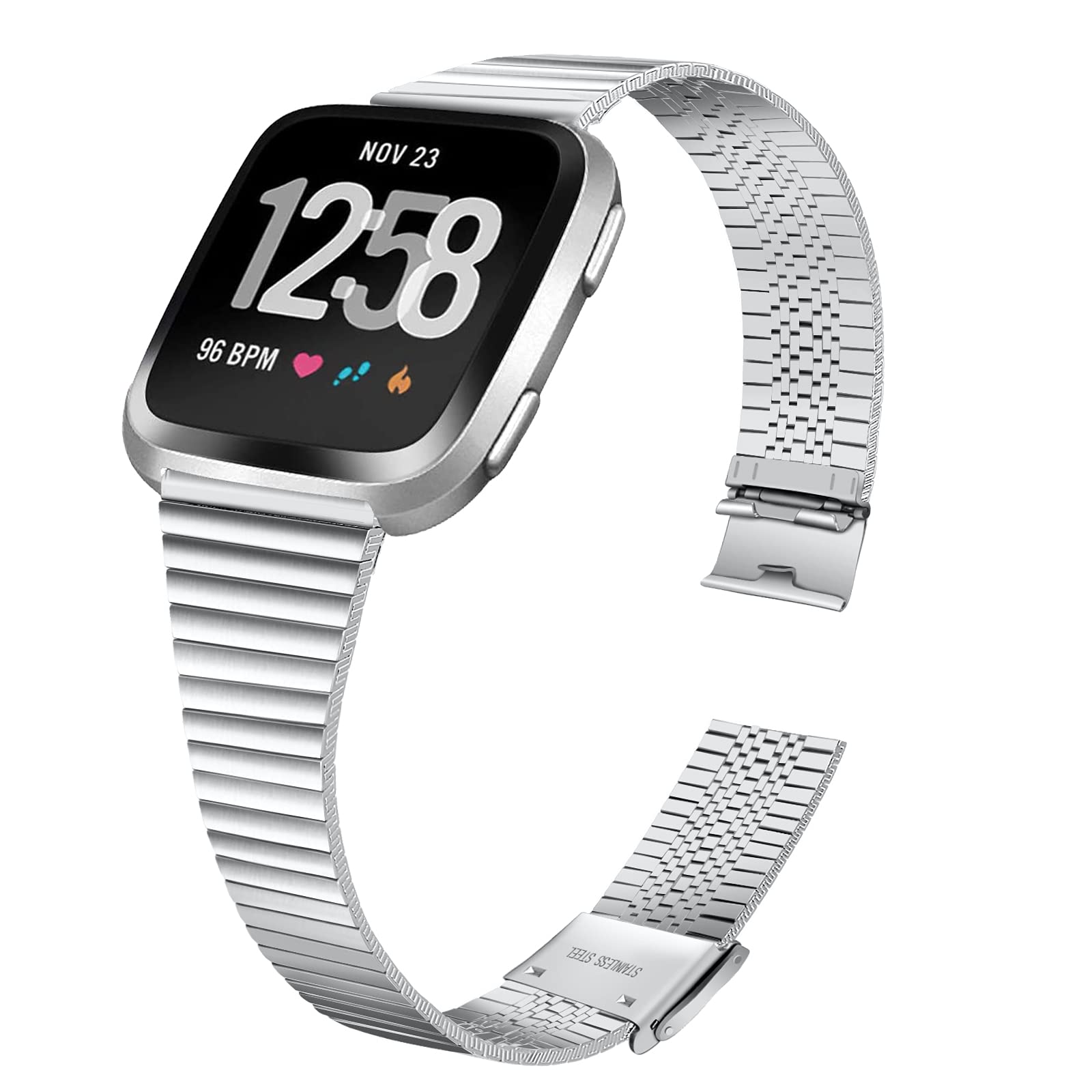 AISPORTS Compatible with Fitbit Versa Strap for Women Men, Slim Solid Adjustable Stainless Steel Metal Buckle Bracelet Sport Wristband Replacement Strap for Fitbit Versa 2/Versa/Versa Lite Smart Watch