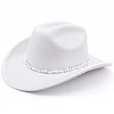 DRESHOW Western Cowboy Hat for Women and Men Wide Brim Glitter Cowboy Cowgirl Hat with Rhinestone Felt Fedora Hats