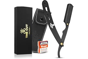 THE CUT - FACTORY - The Cut Factory® Straight Razor for Men Professional Barber Straight Edge Razor for Comfortable Smooth Shave. Gift Box Leather Pouch 20 Single Edge Blades. Our Blades Never Fall